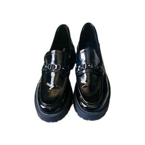 Isomei Slip On Loafers Size 11.5 black patent euro 43 black chunky heel
